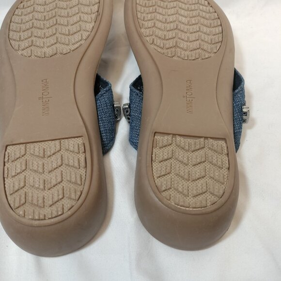 Minnetonka Sandals (Silverthorne 360) Denim & Silver NWOT - Picture 7 of 7